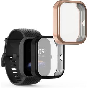 kwmobile 2x smartwatch hoes geschikt voor Huami Amazfit Bip 3 / Bip 3 Pro hoesje - Siliconen sporthorloge cover - Activity tracker case in zwart / roségoud