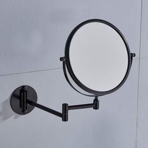 3x vergrotende spiegel voor badkamer, 360° draaibare make-upspiegel, aan de muur gemonteerde ronde badkamerscheerspiegel, diameter 20 cm, dubbelzijdig, met klaparm, uitschuifbaar, gemaakt van roestvrij staal, zwart