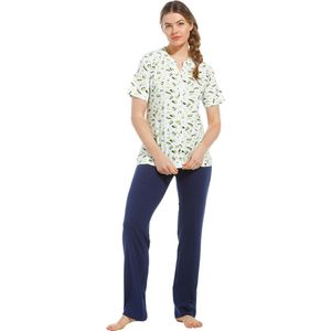 Pastunette Deluxe dames pyjama K/M - Green Leaves - 52 - Wit