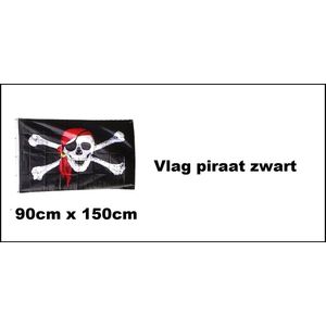 Piratenvlag met rode bandana - 150cm x 90 cm - Festival thema feest party piraten piraat bones halloween