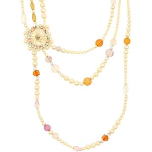 Behave Dames luxe parel ketting wit met bloem en diverse kralen 60 cm