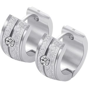 Fako Bijoux® - Oorbellen - Oorringen - Stainless Steel - Glitter Kristal Duo - 7mm Breed - Zilverkleurig