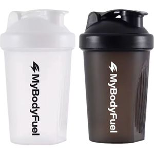 MyBodyFuel - Shakebeker - Proteïne Shaker - inclusief mixfilter - Zwart en Wit - Set van 2 stuks - Shakebeker 400 ml - BPA vrij