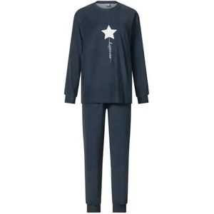 Badstof dames pyjama - Stars - Warme winter pyjama met boordjes - XL - Blauw