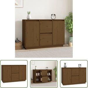 The Living Store Dressoir 111x34x75 cm massief grenenhout honingbruin - Dressoir - Houten Dressoir - Vintage Dressoir - Klassieke Kast - Salontafel