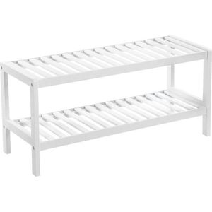 Bamboe Schoenenrek Met 2 Niveaus - 26 X 70 X 33 Cm - Organizer Voor Schoenen, Planten, Boeken - Wit - Ideaal Voor Woonkamer, Hal, Slaapkamer, Badkamer