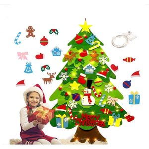 Vilten kerstboom, Vilten kerstboom set met 32 STUKS ornamenten, Vilten boom met LED lichtslingers, kerstcadeaus voor kinderen, muur hangende kerstboomversieringen