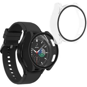 kwmobile 2x cover geschikt voor Samsung Galaxy Watch 6 40mm - Fitnesstracker cover van gehard glas en kunststof frame set zwart / transparant
