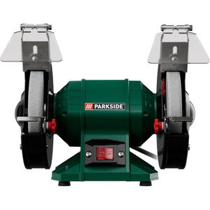 Parkside Dubbele Slijper - Vermogen: 200 W - Toerental: 2980 tpm - Slijpschijven: Ø150 mm - Voor het slijpen, scherpen, ontbramen en ontroesten van staal en metaal - Bijzonder lichtlopende inductiemotor - Zonder gereedschap verstelbare slijpschijven