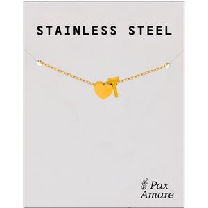 Letter T Armband Goudkleurig - Stainless Steel - Initiaal & Hartje Hanger - Initialen Armband op Cadeau Kaartje - Pax Amare - 15,5cm + 5cm verstelbaar