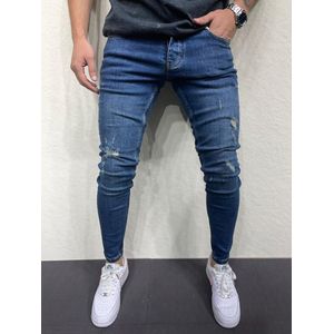 Mannen Stretchy Ripped Skinny Biker Borduurwerk Cartoon Print Jeans Vernietigd Hole Slim Fit Denim Hoge Kwaliteit Hip Hop Zwarte Jeans - W32