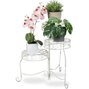 Green Harmony inklapbare plantentafel - landelijke stijl - 3 etages - metaal - wit - H: 55 cm plantenrek 5