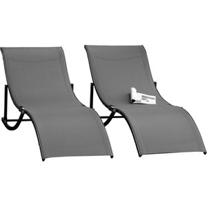 Ligbed Set Van 2 - Stoelen - Tuinstoelen - Tuinstoel - Aluminium - 165 Cm X 61 Cm X 63 Cm