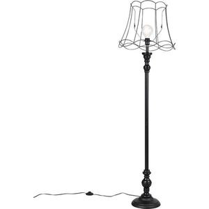 QAZQA classico - Klassieke Vloerlamp | Staande Lamp met kap - 1 lichts - H 1650 mm - Zwart - Woonkamer | Slaapkamer | Keuken