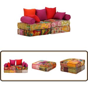 vidaXL Modulair Patchwork 2-zits Poef - Stof Modulaire Sofa - Multifunctionele Bank - Patchwork Sofa - Loungepoef - Slaapkamer Accessoires