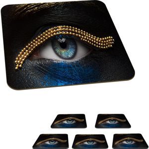 Onderzetters voor glazen - Vrouw - Ogen - Make up - Luxe - Goud - 10x10 cm - Glasonderzetters - 6 stuks