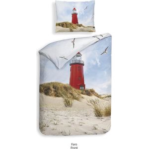 Heckettlane Dekbedovertrek Faro - Bedlinnen met Strand print - 140x220 - Multi - Dekbedhoes van 100% Katoen-Satijn