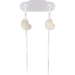 Pat's Jewels Oorbellen - Doortrek Oorbellen - Oorketting - Minimalistische Oorbellen - Hart - Zilver