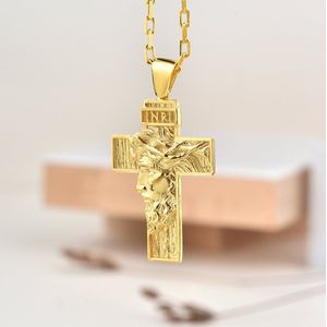 Jesus with Crown of Thorns op kruis hanger ketting Gold Polished 28 inches