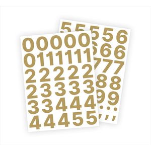 Cijfer stickers / Plaknummers - Stickervellen Set - Metallic Goud - 4cm hoog - Geschikt voor binnen en buiten - Standaard lettertype - Mat