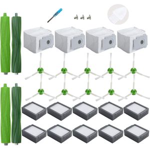 Vervangende accessoires voor iRobot Roomba i3+ i4+ i6+ i7+ i7 Plus i8+, 4 stofzakken, 10 filters, 10 zijborstels, 2 rubberen borste