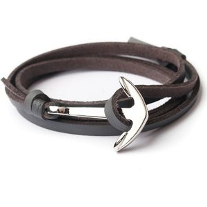 Kungu luxe rope armband voor heren en dames - Leder Grijs - Zilveren Anker - Outdoor Milano line - Cadeau - Geschenk - Voor Man - Vrouw - Armbandje - Jewellery