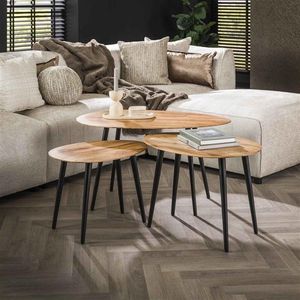 PS-Collection Organische Set/3 Salontafels - 90x55x50cm - Naturel - Acaciahout - salontafels rond, salontafels, salontafel zwart, salon tafel, salontafel rond, salontafel industrieel, salontafel vierkant, salontafel marmer, salontafel wit