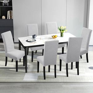 Universele stretch jacquard-bladeren, stoelbekleding, afneembare wasbare stoelhoes voor stoel, eetkamer, hotel, ceremonie, banket, keuken, huis, bruiloft, feest (6, mat lichtgrijs)