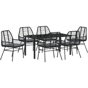 vidaXL - 7-delige - Tuin - Eetset - met - Kussens - Zwart - Poly - Rattan
