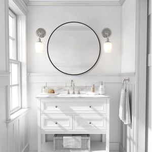 Ronde spiegel, 60 x 60 cm, metalen frame, wandspiegel, grote badkamerspiegel, cirkel hangende wandspiegel, zwarte wandspiegel voor woonkamer, slaapkamer, entree, decoratie