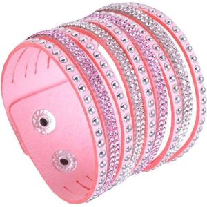 Fako Bijoux® - Armband - Breed - Strass - Roze