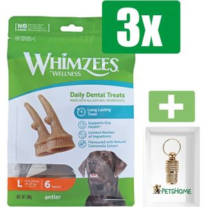 Whimzees Antler L - Kauwsnacks - Hond - 6st - 3 Zakken - Inclusief PetsHome Goudkleurige Adreskoker
