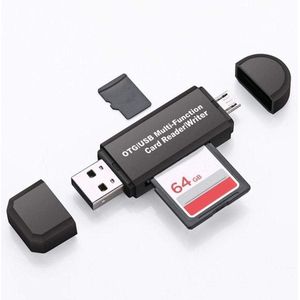 Multifunctionele USB-kaartlezer OTG/USB-schrijver voor SD/TF kaarten - Zwart