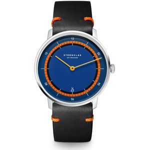 Sternglas S01-NAK06-EB05 NAOS EDITION KÜSTE Heren Horloge - Saffierglas - Staal/Leer - Zilverkleurig/Zwart - Ø 38 mm - Quartz - Gesp - 5 ATM (douchen)