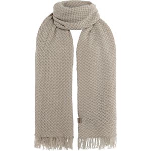 Knit Factory Astre Sjaal Dames - Katoenen sjaal - Langwerpige sjaal - Wit/grijze zomersjaal - Dames sjaal - Blok motief - Ecru/Kiezelgrijs - 200x90 cm - XXL Sjaal - 50% katoen/50% acryl