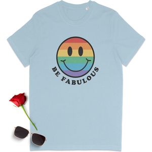 Gay Pride t shirt - Pride tshirt - Be Fabulous - Dames tshirt met print - Heren t shirt met Pride opdruk - Unisex Pride Shirt - Unisex maten: S M L XL XXL XXXL - Tshirt kleuren: Wit, Licht blauw, rood en oranje.