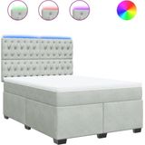 vidaXL - Boxspring - met - matras - fluweel - lichtgrijs - 140x200 - cm