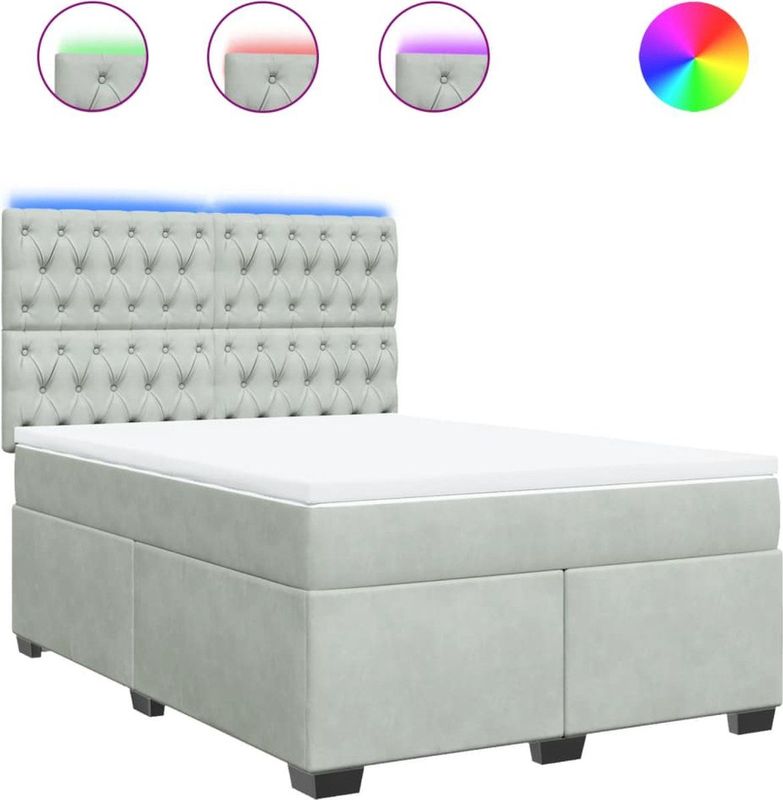 vidaXL - Boxspring - met - matras - fluweel - lichtgrijs - 140x200 - cm