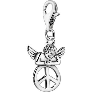 Quiges – 925 - Zilver – Charm - Bedel - Hanger - Engel met Peace Symbool - met – sterling - zilver - karabijnslot - geschikt - voor - Bedelarmband HC333
