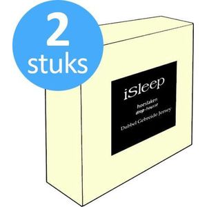iSleep Dubbel Jersey Hoeslaken Voordeelset (2 Stuks) - Eenpersoons - 90/100x220 cm - Creme