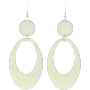 Behave - Beige Witte Grote Ovalen Oorhangers - Scandinavische chic en Retro Revival