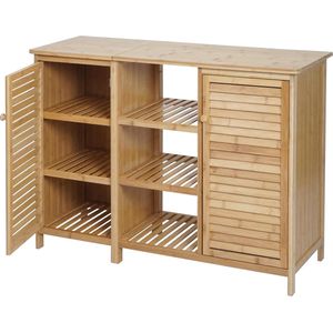 Badkamermeubel MCW-B18, ladekast badkamermeubel badkamermeubel, 2 deuren bamboe 87x99x33cm