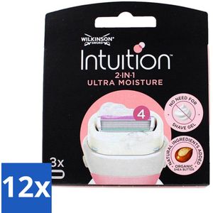 Wilkinson - Navulmesjes Intuition 2-in-1 - Shea Butter - Scheert en Verzacht - 3 scheermesjes - Voordeelverpakking - 12 stuks