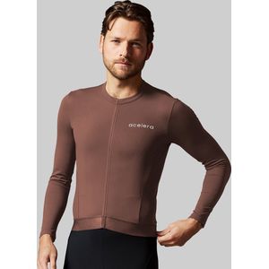 Acelera Fleece Fietsshirt Wielerjack Lange Mouwen Bruin - Thermo - Fietsjack - Wielrenjack - Fietsjas - Heren - Fietsshirt Lange Mouwen- Maat S
