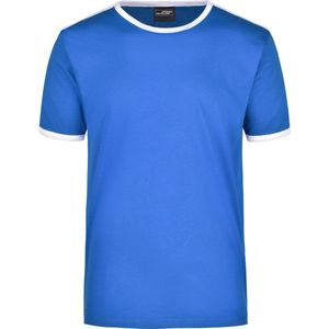 Basic ringer t-shirt - blauw met wit - heren - katoen - 160 grams - basic shirts / kleding XL
