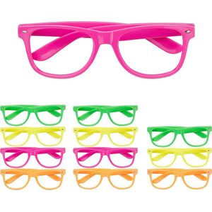 Relaxdays 12 x feestbril - neon kleur - grappige bril - carnavalsbril - party bril