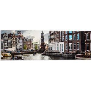 WallClassics - Vlag - Bootjes in de Grachten van Amsterdam - 60x20 cm Foto op Polyester Vlag