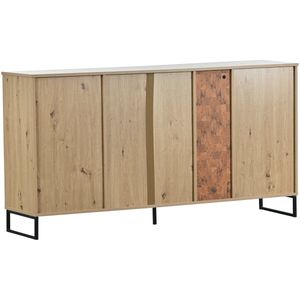 Merax Dressoir met 3 Lades en 2 Deuren – Modern Sideboard in Zwart en Houtkleur met LED-verlichting en Veelzijdige Opbergruimte - 160x40x85 cm