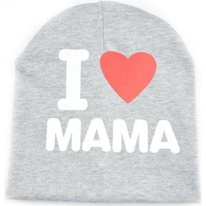 I love mama babymuts - Grijs - Muts voor baby's - Met tekst - One size