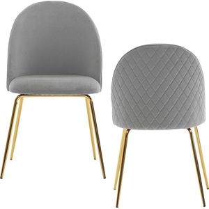 Design eetkamerstoel set van 2 fluweelgrijs gestoffeerd, keukenstoel stof met gouden poten, Scandinavische schelpstoel, gestoffeerde stoel met fluwelen bekleding